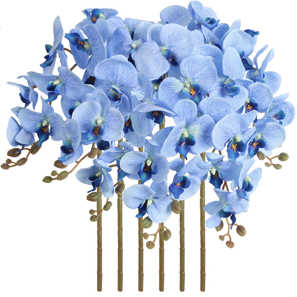 Light Blue Velvet Orchid Flowers 6pcs 38 Inch Long Stem for modern wedding decor by IPOPU