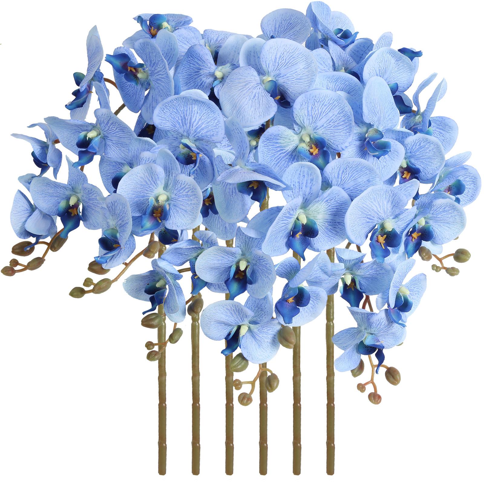 Light blue velvet orchid artificial flowers 6pcs 38 inch long stem for tall vase wedding home decor