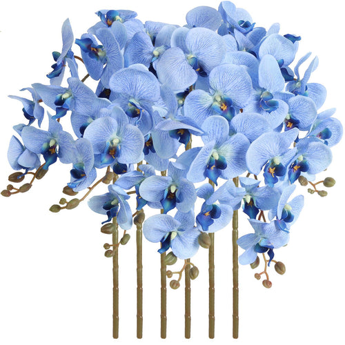 Light Blue Velvet Orchid Flowers 6pcs 38 Inch Long Stem for modern wedding decor by IPOPU