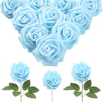 Light blue foam fake roses 30pcs for DIY wedding baby shower centerpiece party decor