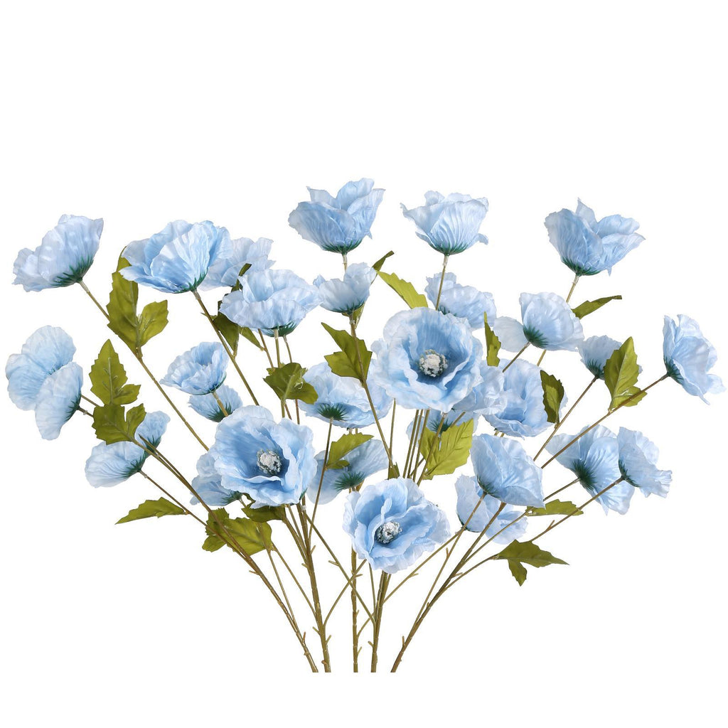 Light blue artificial poppy flowers 6pcs 32 inch for wedding home party table centerpiece decor