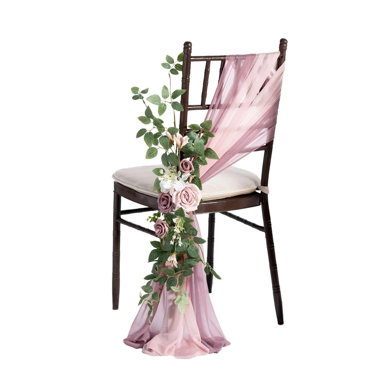 Light pink artificial rose greenery swag wedding chair pew aisle ceremony decor