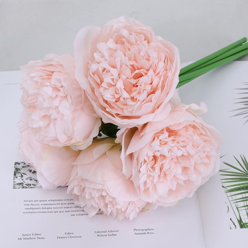 Light pink artificial peony flowers bridal bouquet wedding centerpiece home decor