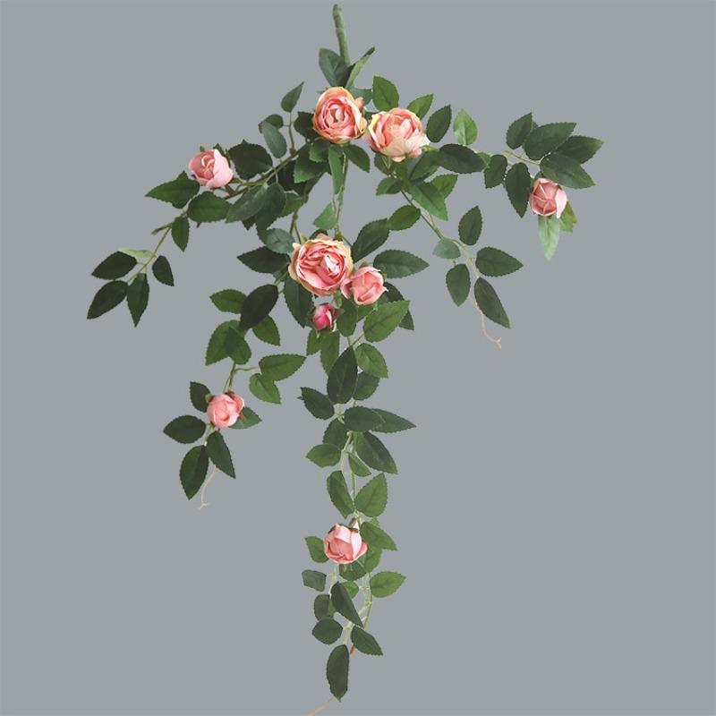 Light pink artificial rose vine hanging garland for wall decoration

