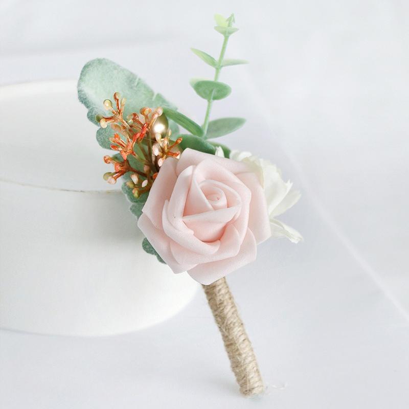 Light pink artificial flower boutonniere for wedding groomsmen suit corsage