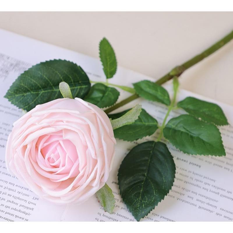 Light pink real touch fuchsia rose stems 5pcs for wedding bouquet centerpiece home party decor