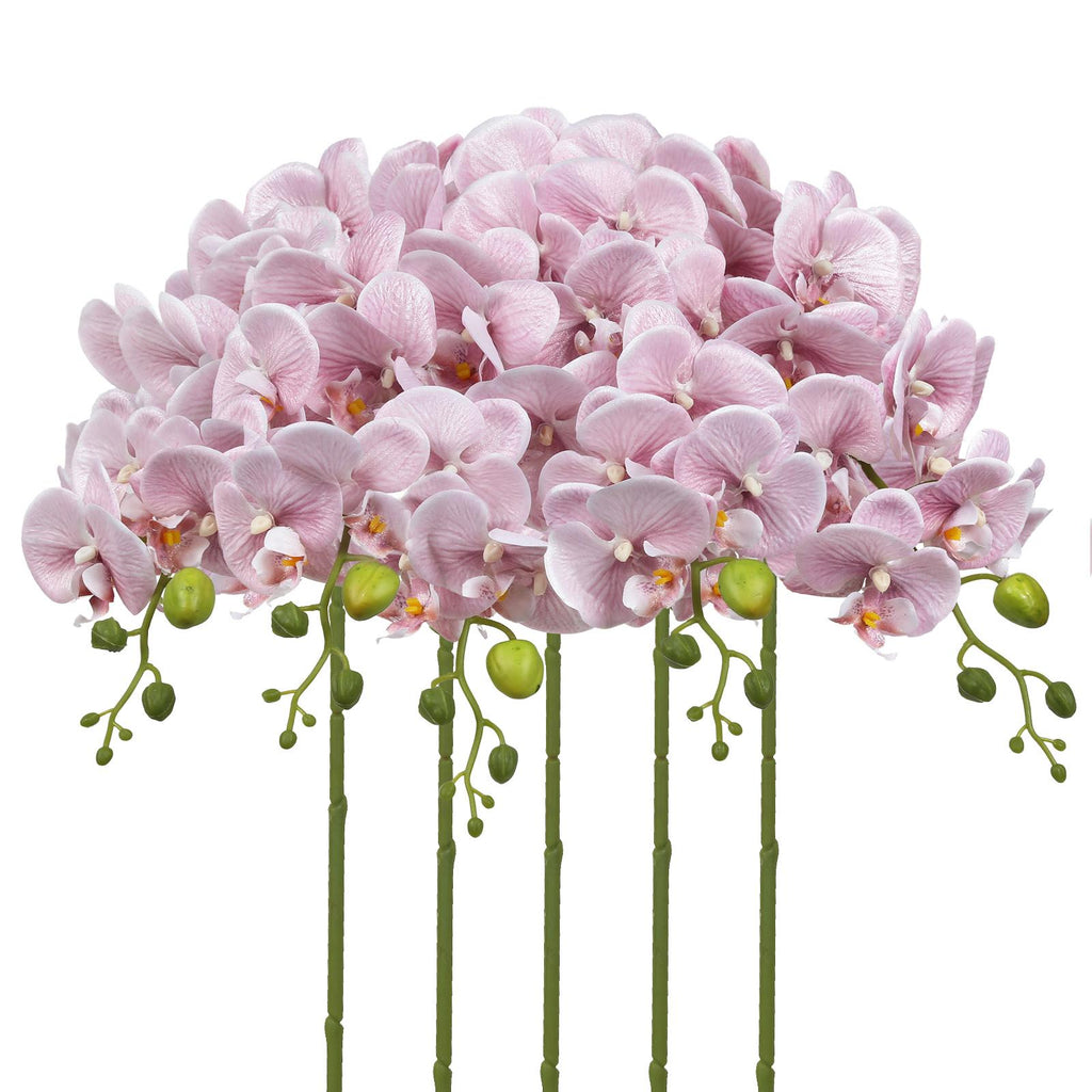 Light pink glitter artificial phalaenopsis orchid stems 5pcs for wedding reception table centerpiece