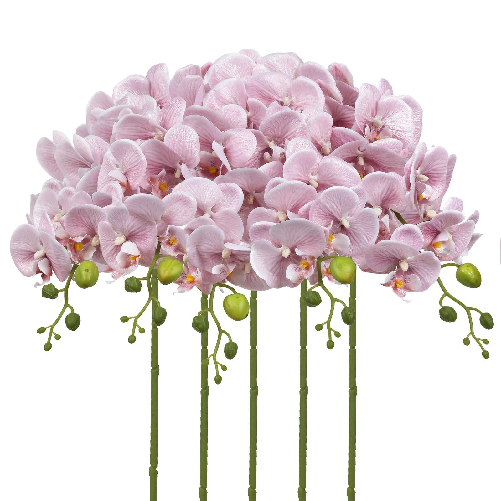 Light pink glitter artificial phalaenopsis orchid stems 5pcs for wedding reception table centerpiece