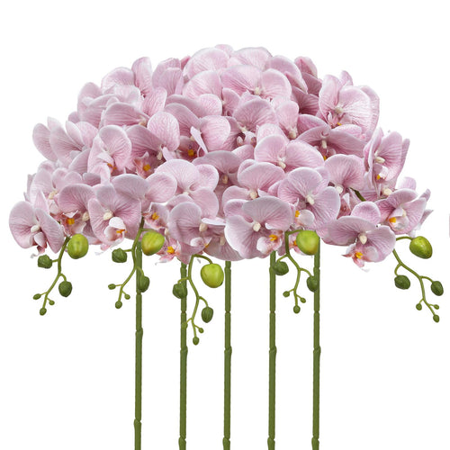 Light pink glitter artificial phalaenopsis orchid stems 5pcs for wedding reception table centerpiece