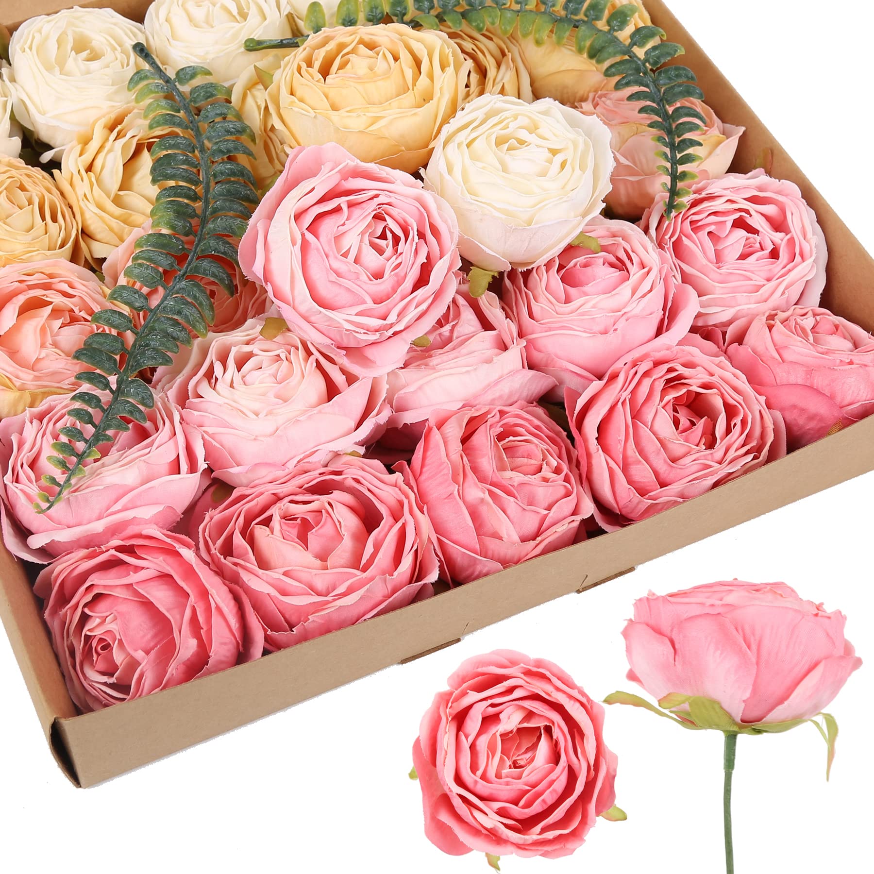 Light pink mix artificial rose heads 20pcs bulk for wedding centerpiece home decor