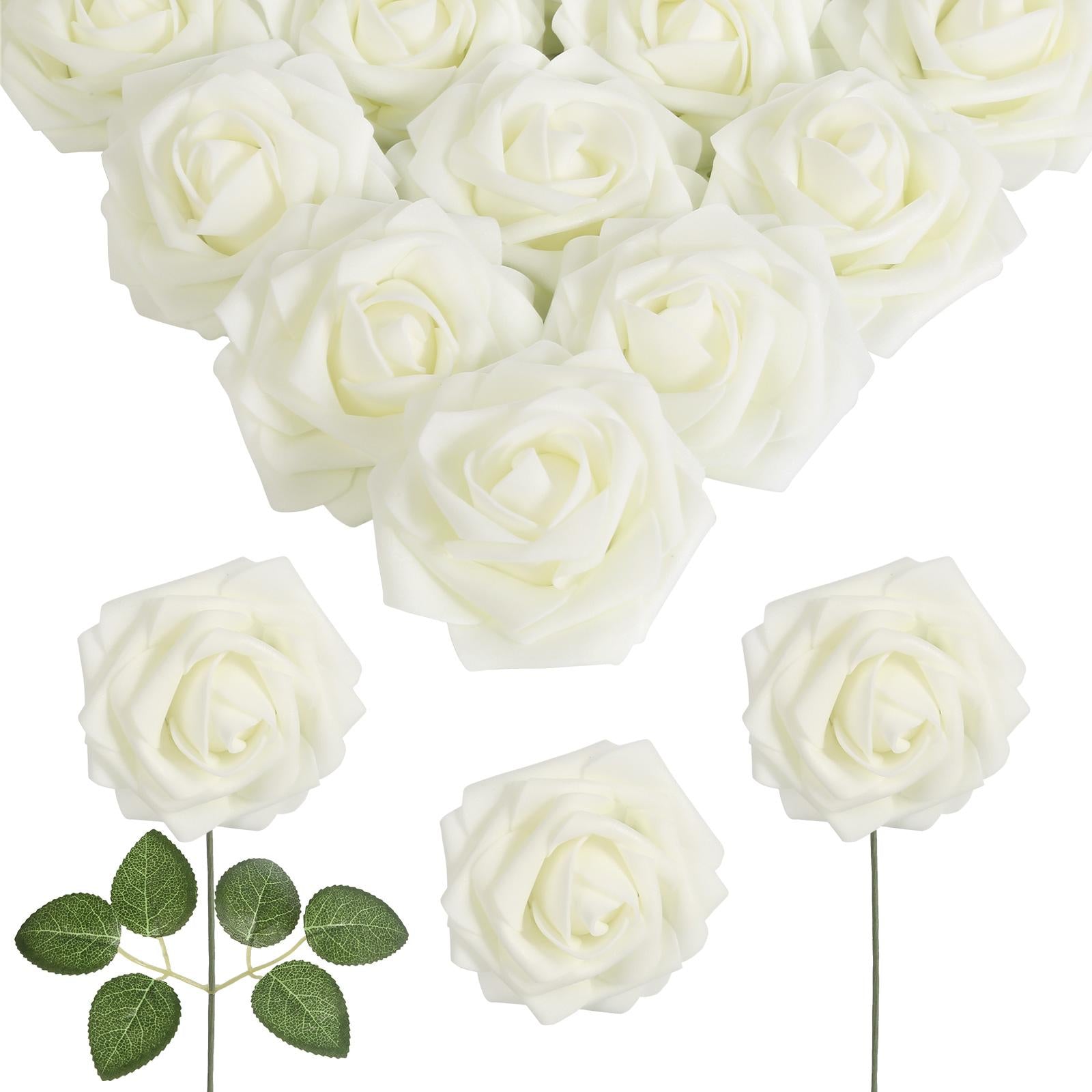 Milk white PE foam artificial roses 50pcs 8cm for DIY bridal bouquet wedding centerpiece decor