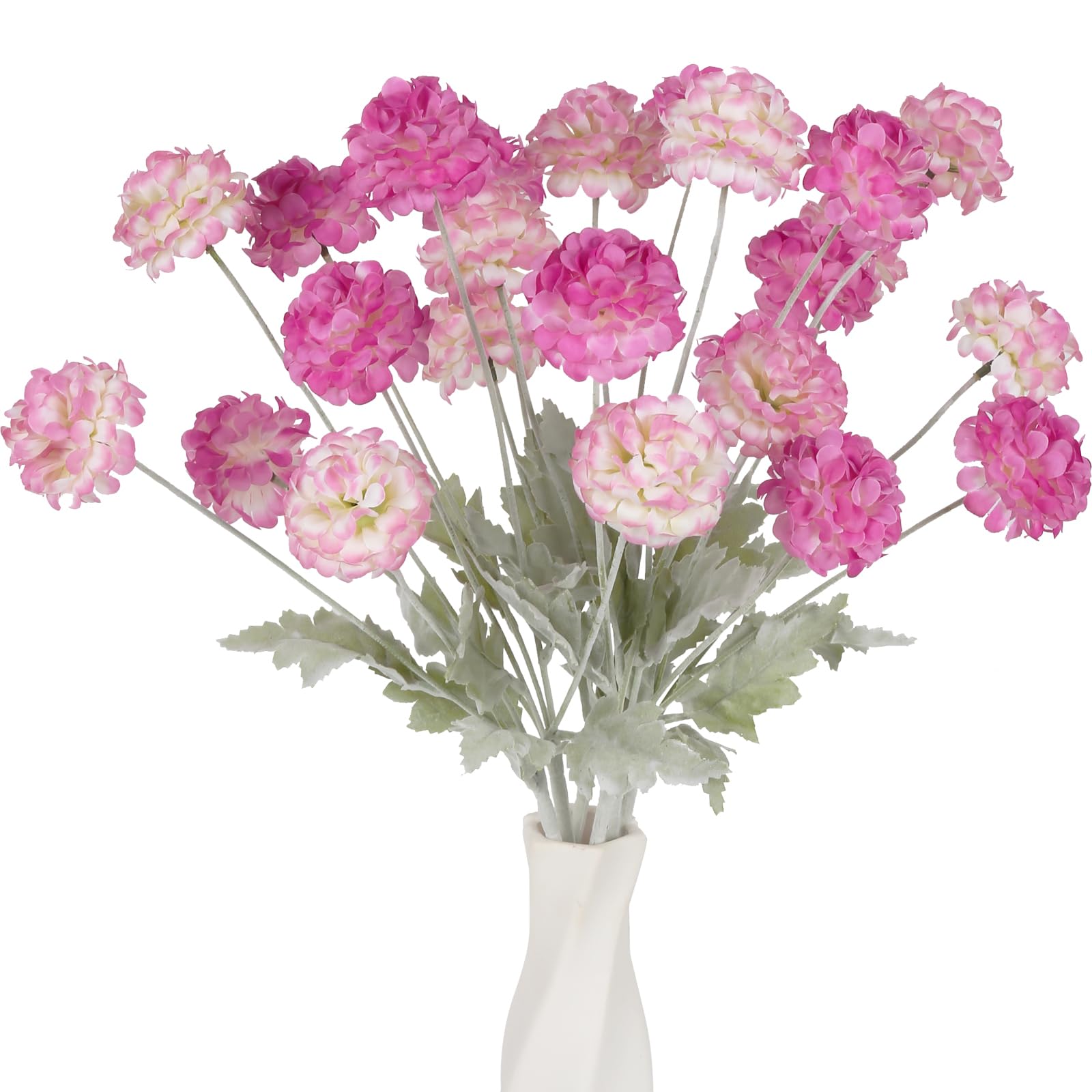Mix pink faux kiku chrysanthemum ball flowers 5pcs 24 heads flocking stems for wedding bouquet decor