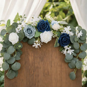 Navy Blue Dusty Blue Rose Silver Dollar Eucalyptus Chair Swag – Set of 2