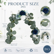Navy Blue Dusty Blue Rose Silver Dollar Eucalyptus Chair Swag – Set of 2