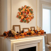 Orange Fall Maple Leaf Wreath with Pumpkins & Berries