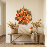 Orange Fall Maple Leaf Wreath with Pumpkins & Berries