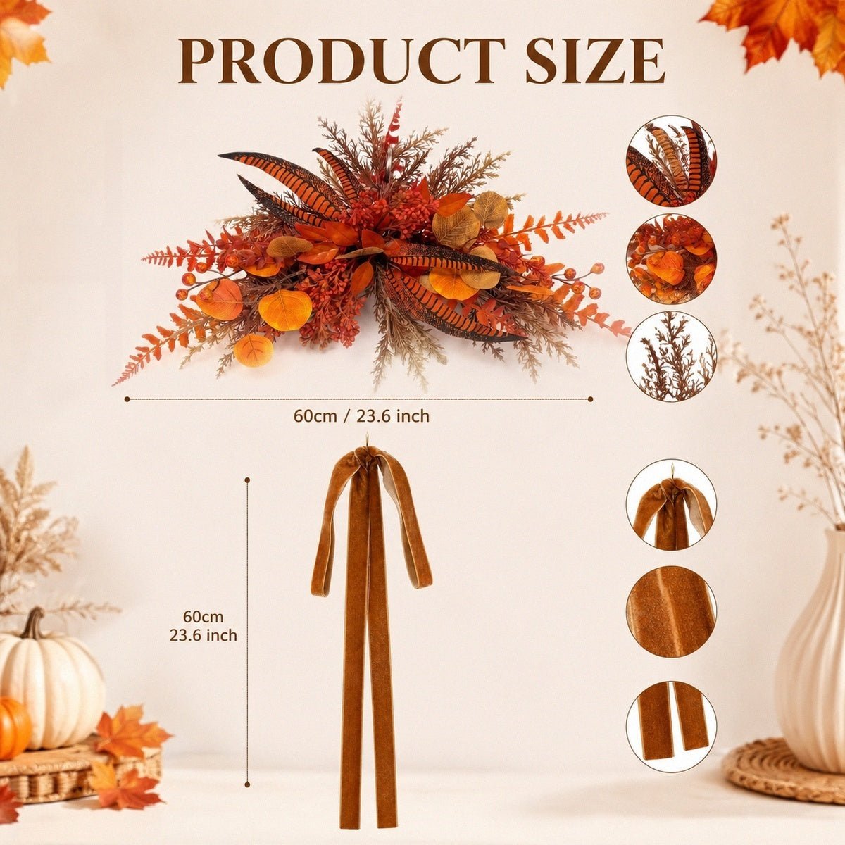 Orange fall teardrop swag Style A product size chart dimensions reference – IPOPU
