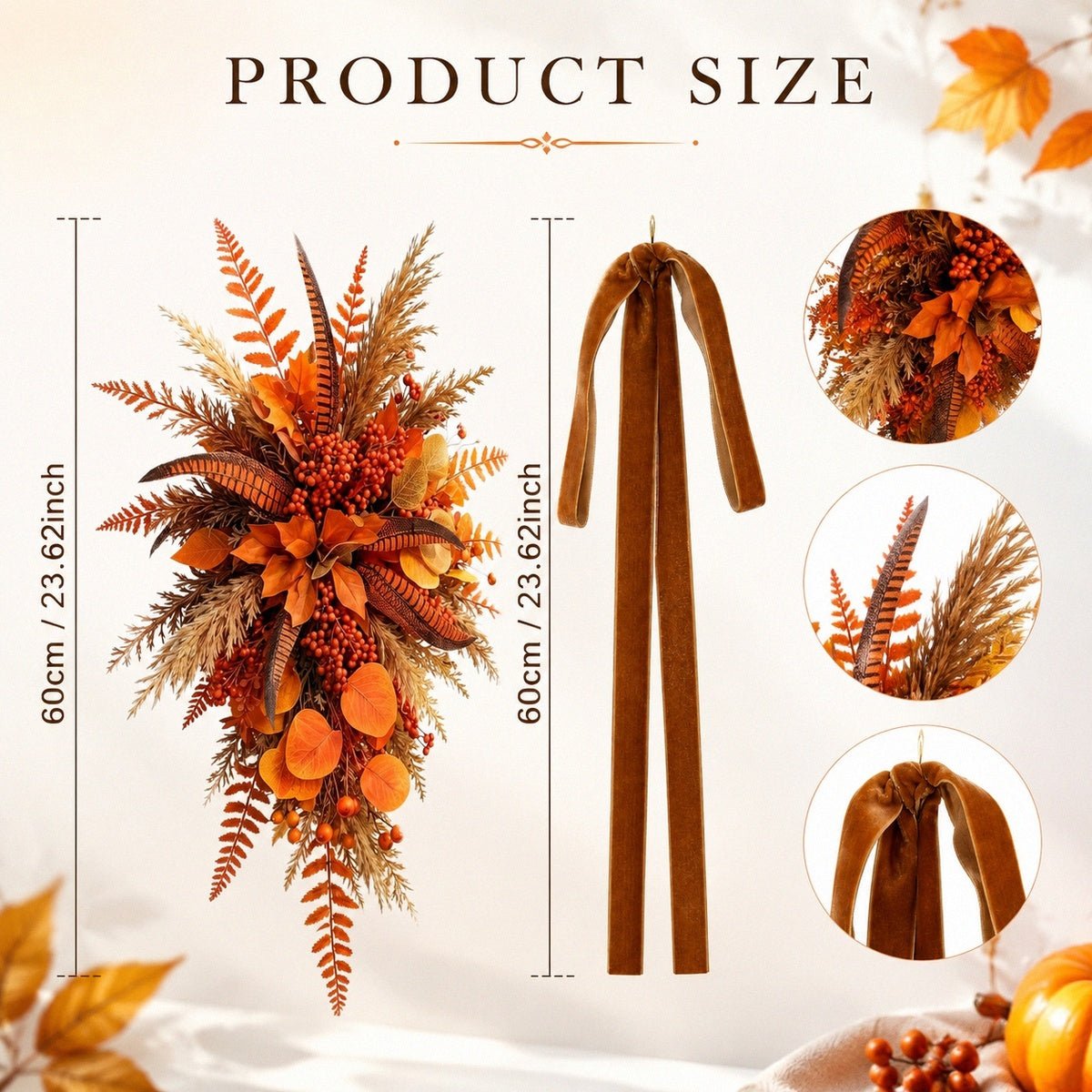 Orange fall teardrop swag Style B product size chart dimensions reference – IPOPU

