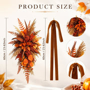 Orange Fall Teardrop Swag with Bow – Front Door, Mantel & Staircase Decor