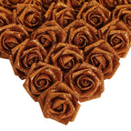 Orange glitter artificial roses 25pcs with stem for wedding bridal bouquet party decor