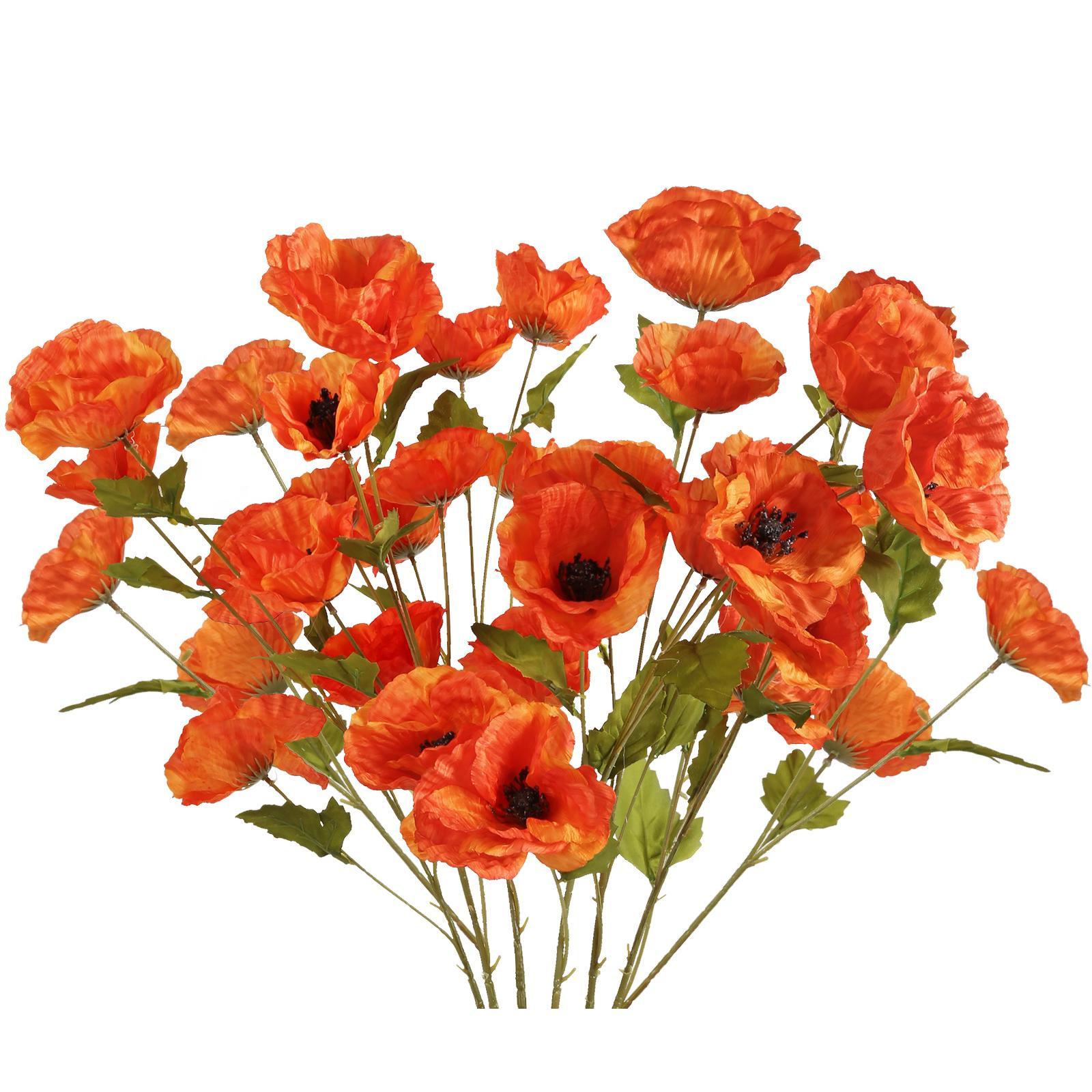 Orange artificial poppy flowers 6pcs 32 inch for wedding home party table centerpiece decoration