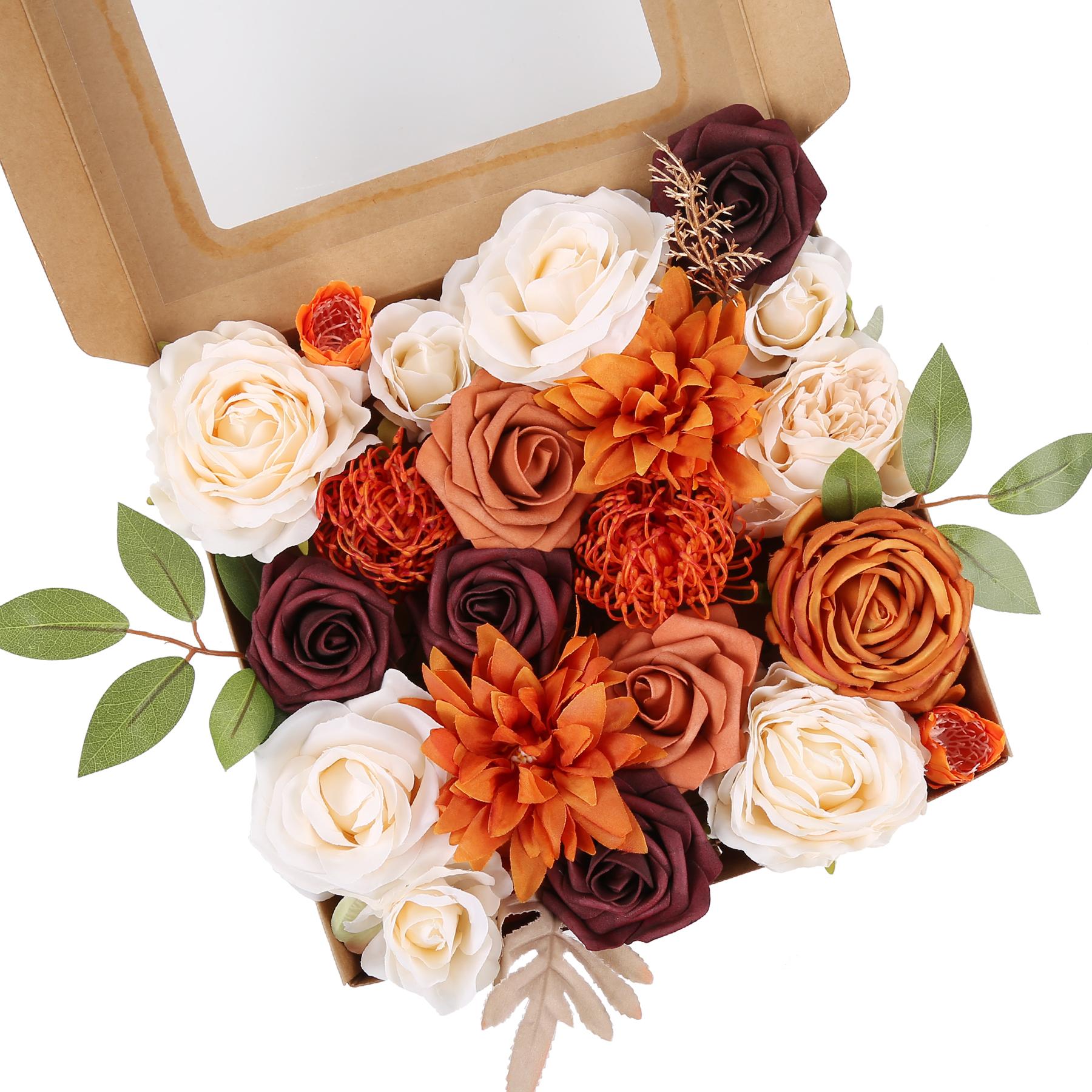 Orange artificial rose heads bulk for wedding centerpiece bouquet home decor DIY