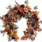 Orange Halloween artificial rose eucalyptus willow leaf garland rustic floral table runner decor