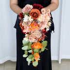Orange handmade teardrop bridal bouquet artificial flowers for wedding ceremony anniversary