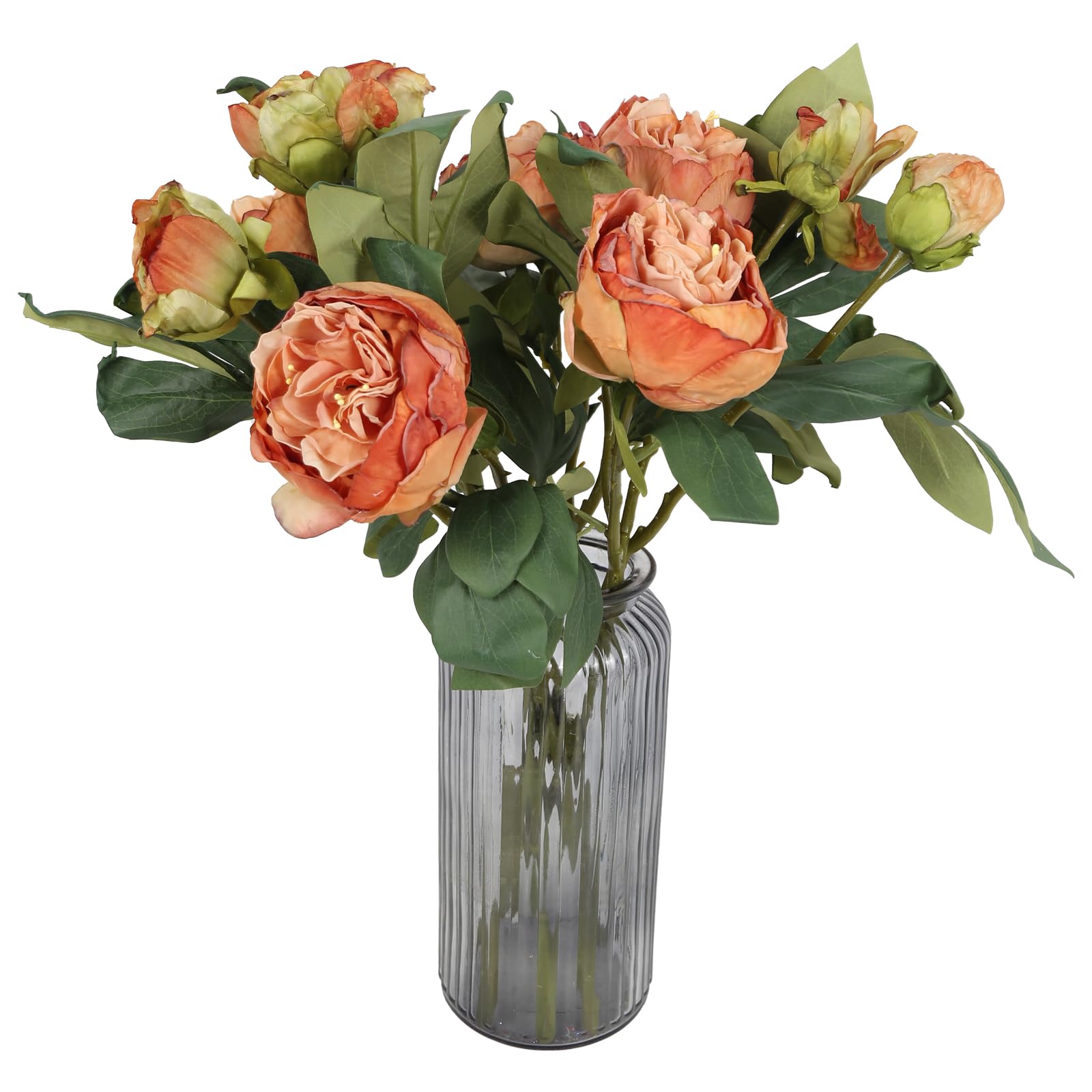 Orange vintage artificial peony stems 5pcs 10 heads for spring home decor table centerpiece