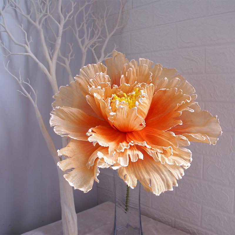 Orange large artificial chiffon peony flower for birthday and celebration decor
