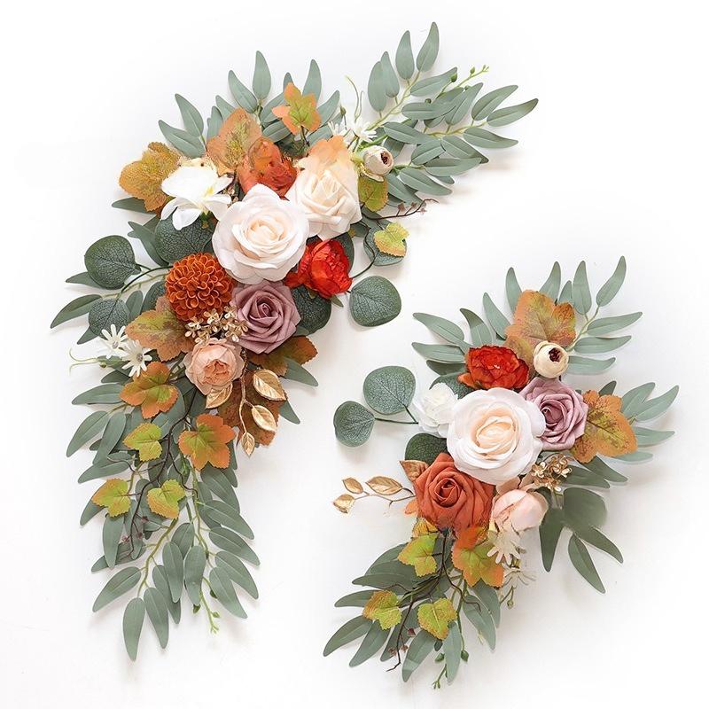 Orange faux flower swag set of 2 wedding arch floral decor ceremony reception