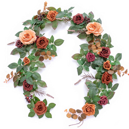 Orange artificial rose flower runner 5ft rustic garland for wedding table ceremony arch boho party decor