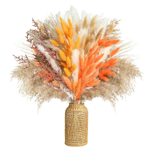 Orange natural dried pampas grass 100pcs boho bouquet for fall Thanksgiving wedding home party decor