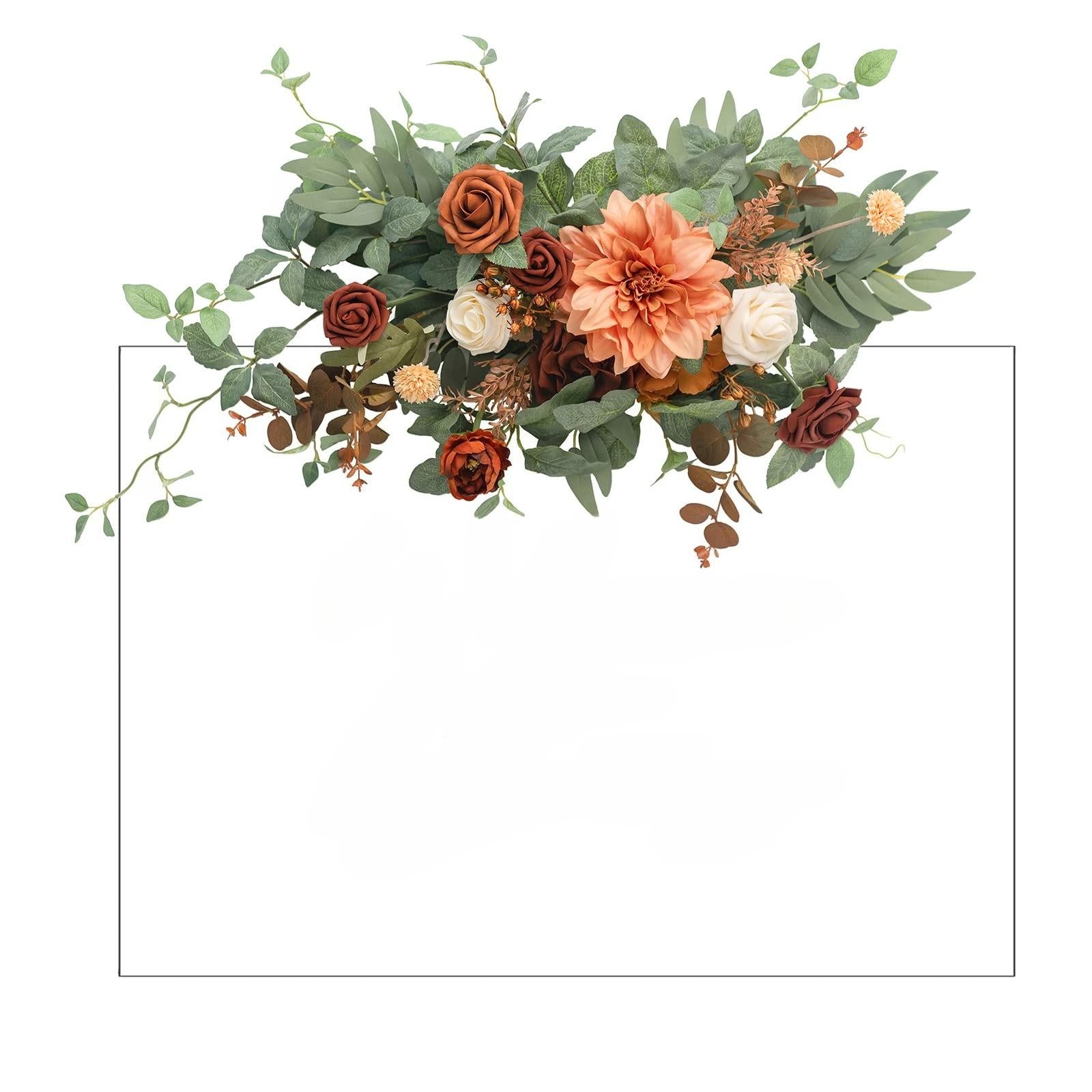 Orange artificial flower backdrop garland ceremony reception wall head table home decor