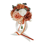 Orange artificial rose bridal bouquet for bride bridesmaid tossing wedding ceremony prom
