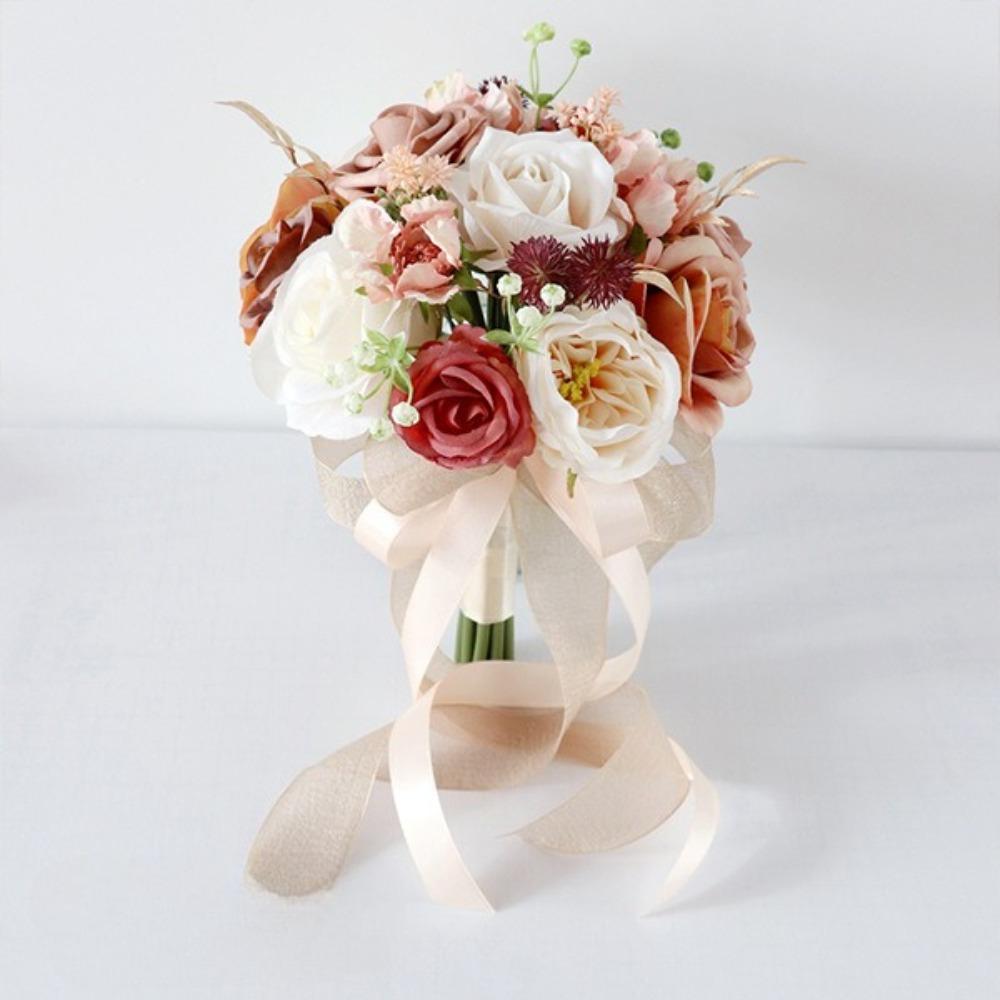 Orange artificial toss rose bouquet for wedding ceremony church decoration anniversary