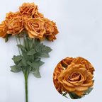 Orange artificial roses with stems for wedding centerpiece bridal bouquet home decor