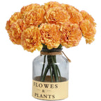 Orange artificial carnation flowers 15pcs with stems for wedding bouquet home decor party centerpiece