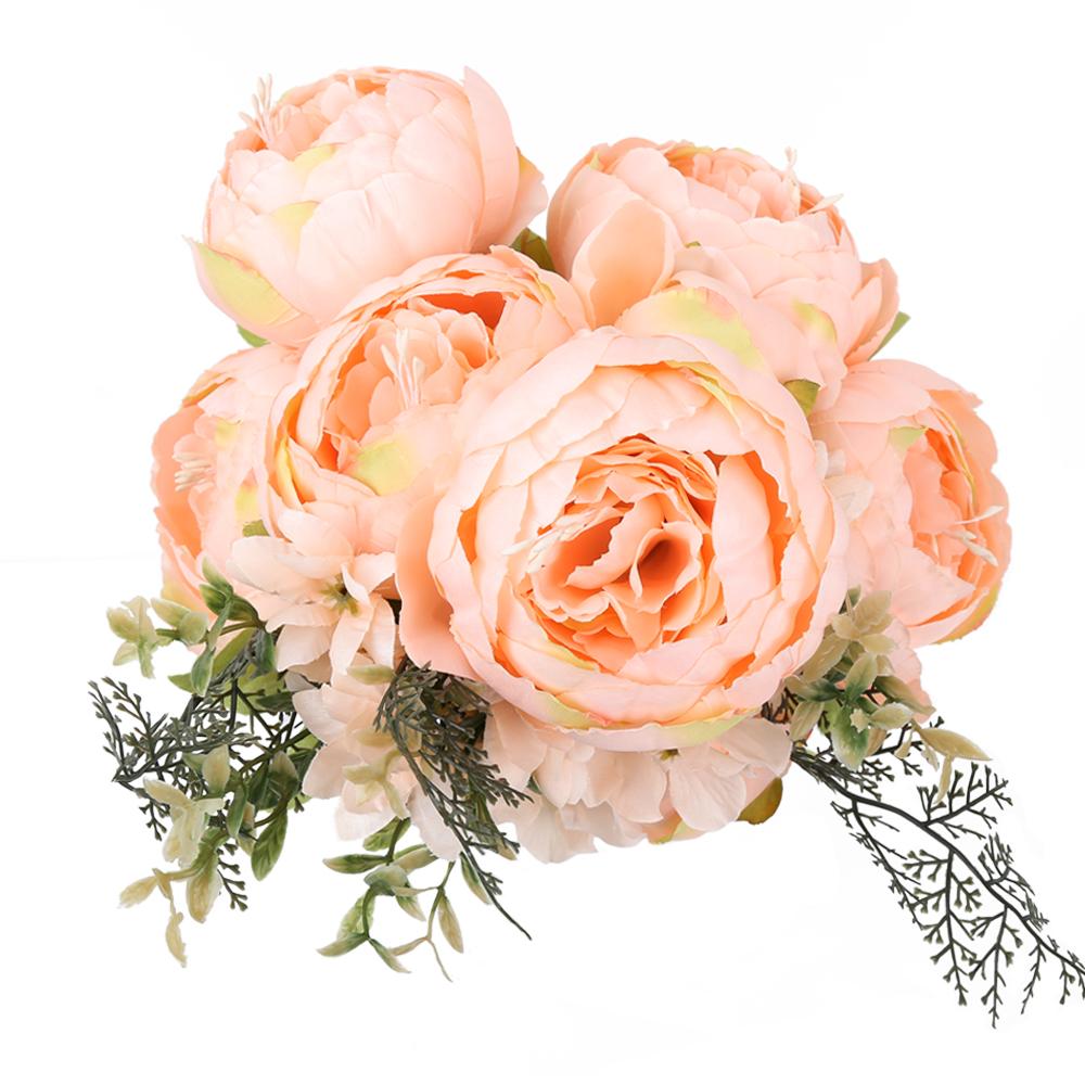 Orange artificial peonies and hydrangeas vintage bouquet for wedding bridal home decor