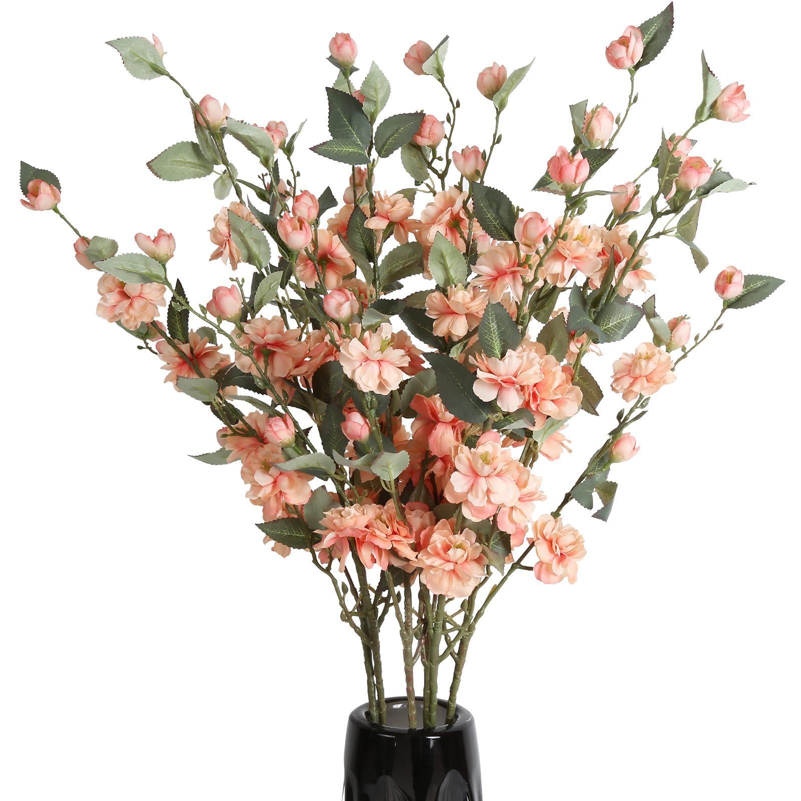 Orange artificial cherry blossom silk flowers 6pcs for wedding home decoration centerpiece ornaments