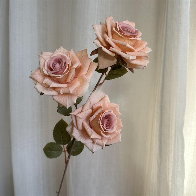 Orange large artificial rose branch for home and vintage event decor