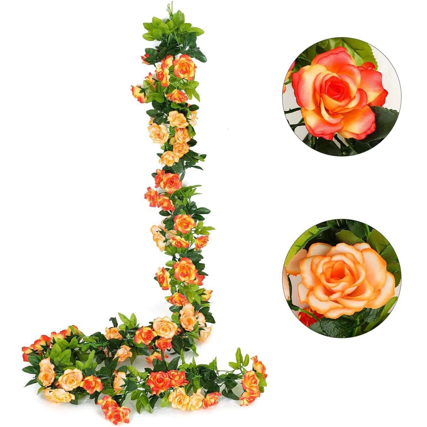 Orange silk rose flower garland hanging floral decor for door and party backdrop
