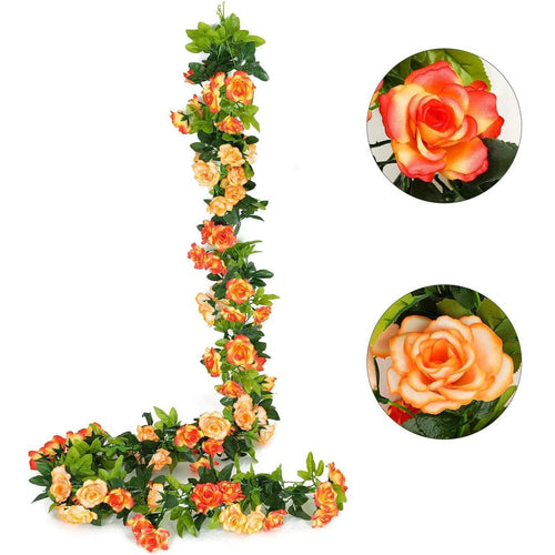 Orange silk rose flower garland hanging floral decor for door and party backdrop
