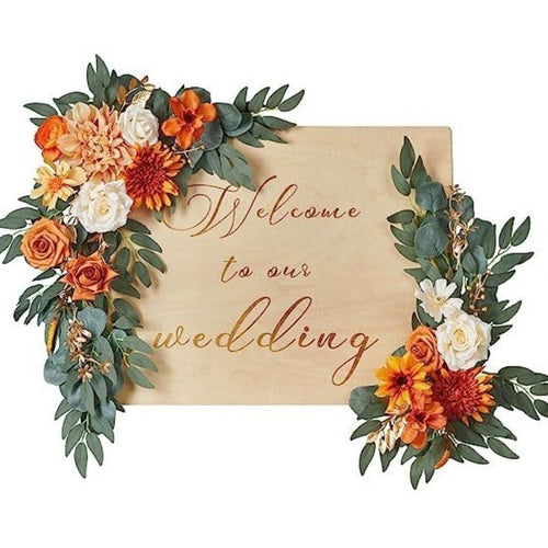 Orange artificial flowers wedding welcome sign arch ceremony backdrop decor