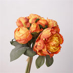 Orange faux peony flowers 2 bouquets 14 heads with stems for wedding bridal bouquet home decor