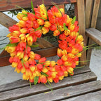 Orange tulip artificial spring wreath for front door wall window party decor