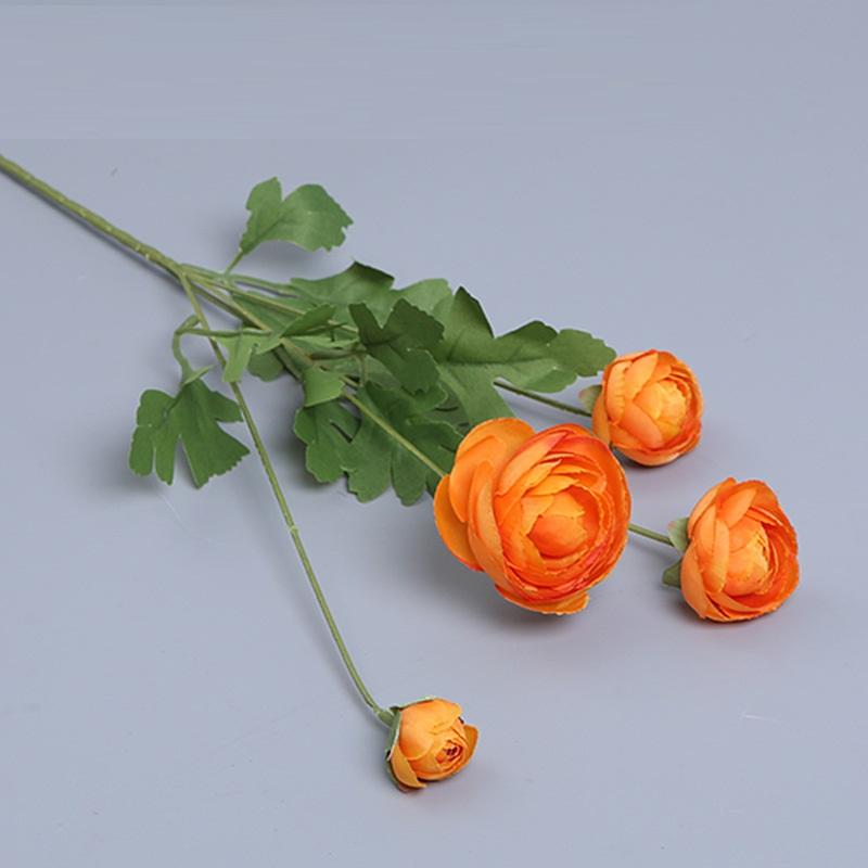 Orange artificial ranunculus flowers set of 4 real touch stems for table decor
