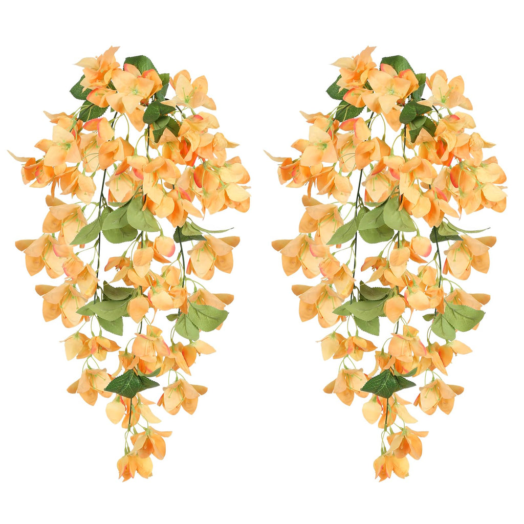 Artificial Bougainvillea Hanging Flowers 2pcs | UV Resistant Silk Vine for Garden Yard Porch Patio Wedding & Home Outdoor Decor in Pink Purple White Blue Orange