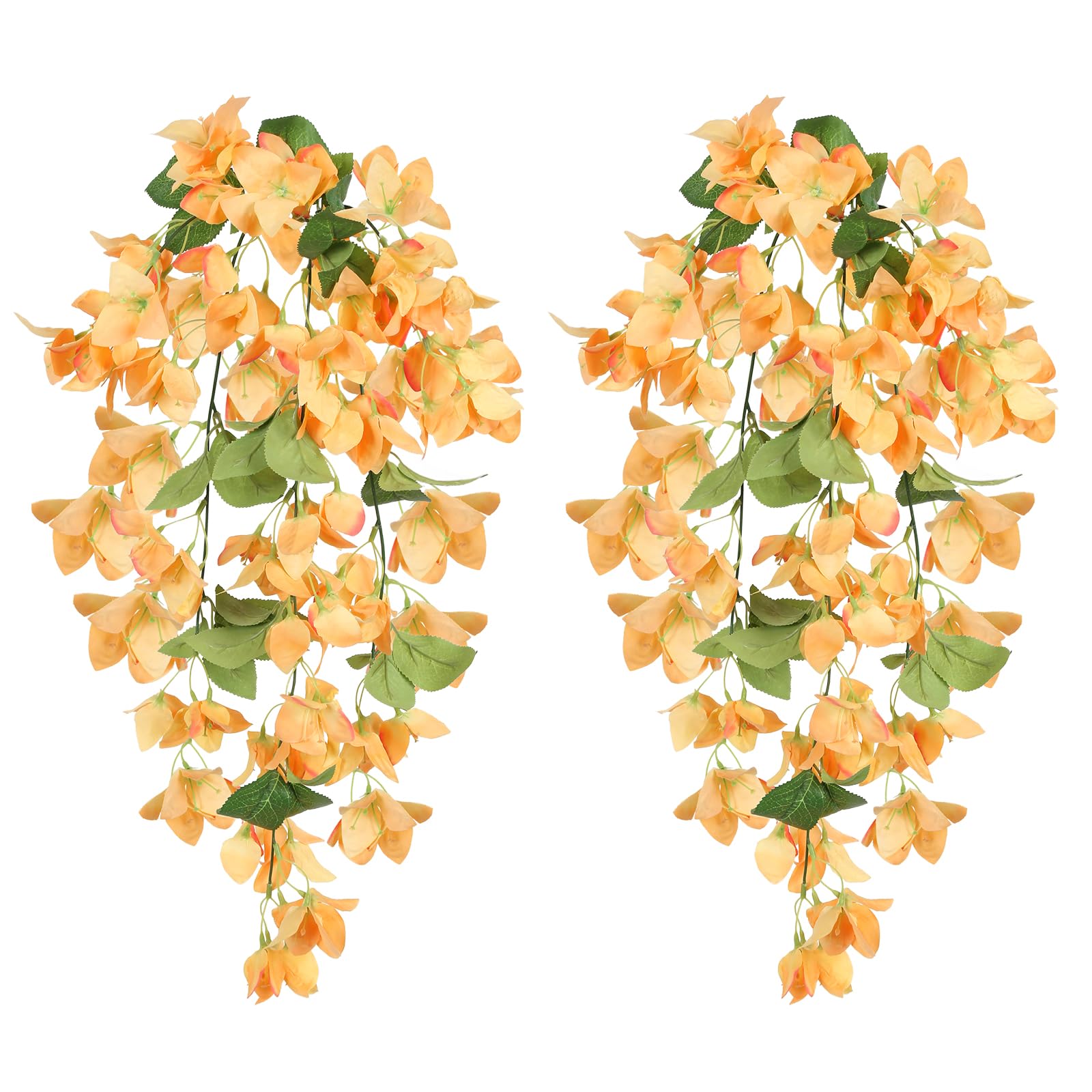 Artificial Bougainvillea Hanging Flowers 2pcs | UV Resistant Silk Vine for Garden Yard Porch Patio Wedding & Home Outdoor Decor in Pink Purple White Blue Orange
