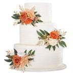 Orange terracotta artificial floral cake toppers 3pcs for wedding birthday anniversary party
